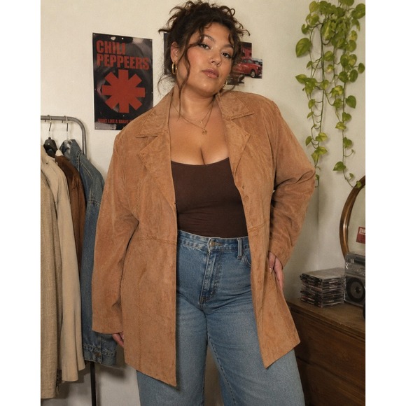 Coldwater Creek Jackets & Blazers - Vintage Y2K Women's Orange Suede Leather Jacket Braided Trim- Size 18W